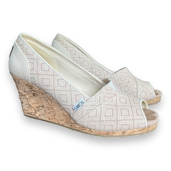 Toms Stella Open Toe Wedges in Natural Yarn Dye Diamond Pattern - Picture 3 of 12
